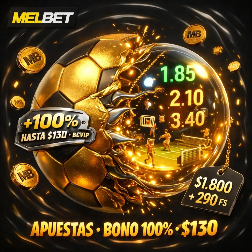 Melbet apuestas balón dorado gigante metamorfosis bola cristal cuotas flotando fondo oscuro