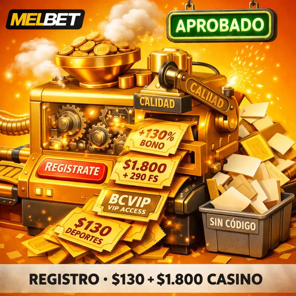 Melbet registro fábrica dorada tickets bonos saliendo máquina cinta fondo dorado