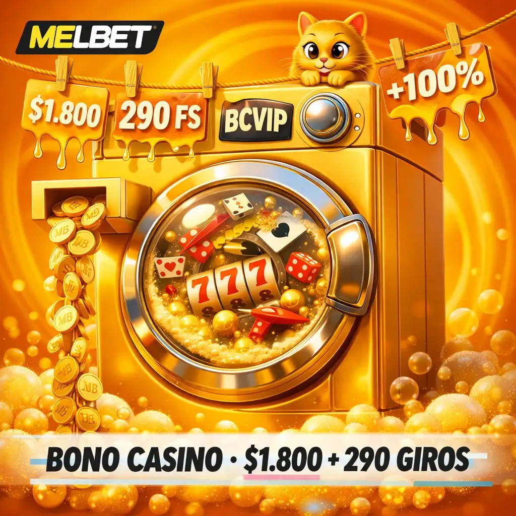 Melbet casino lavadora dorada girando iconos juegos ropa tendida fichas fondo dorado