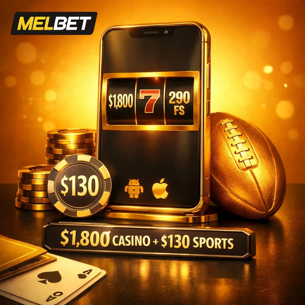Melbet mobile app golden phone slot interface casino chips bonus amounts elegant amber background